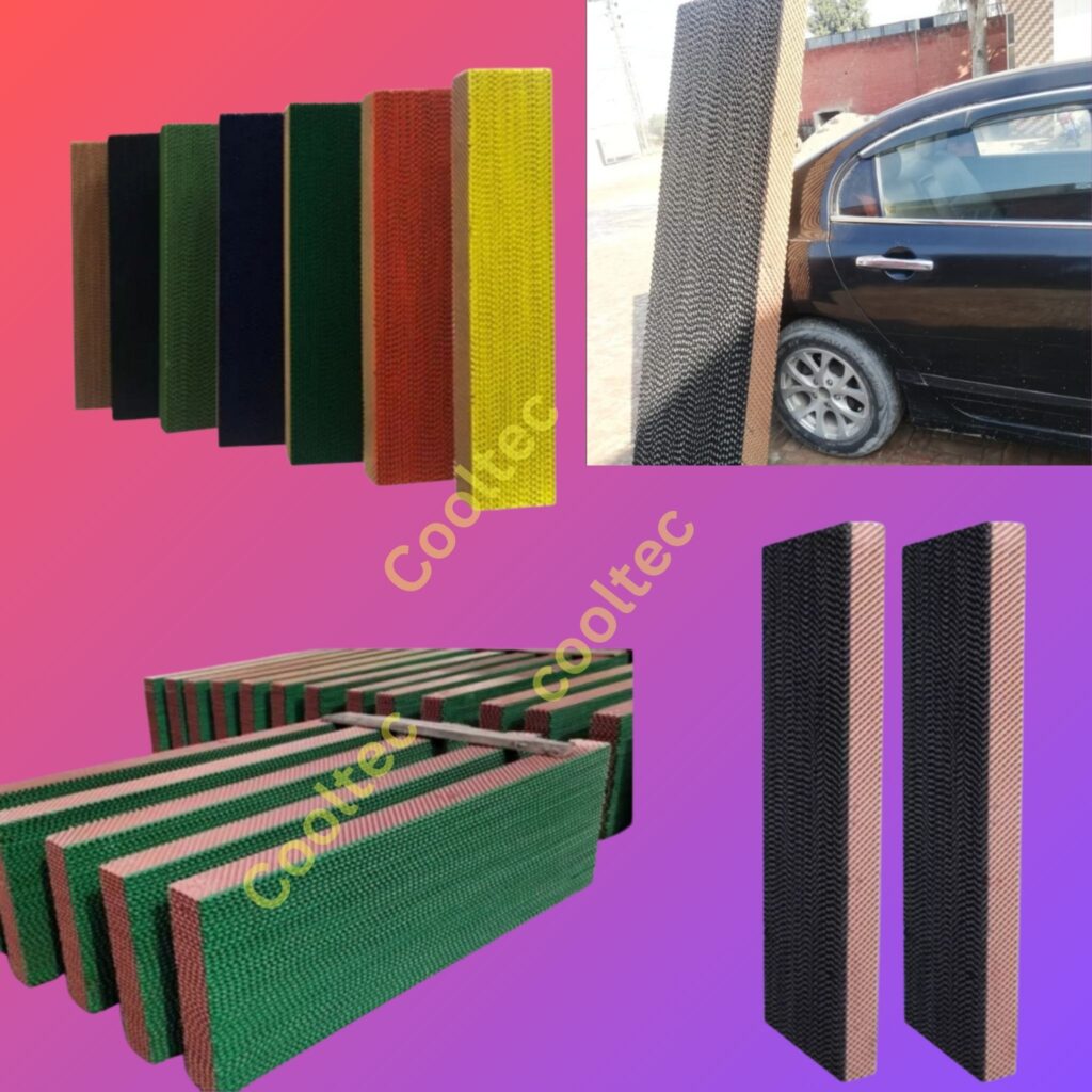 Cooltec Black Honeycomb Cooling Pads installed in poultry farm - Durable 6-inch algae-resistant pads reducing temperatures by 8°C for Pakistani farms.